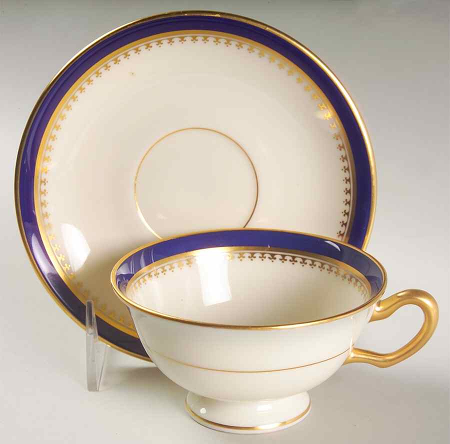 K344B Cobalt Blue Footed Cup & Saucer Set by Lenox-1