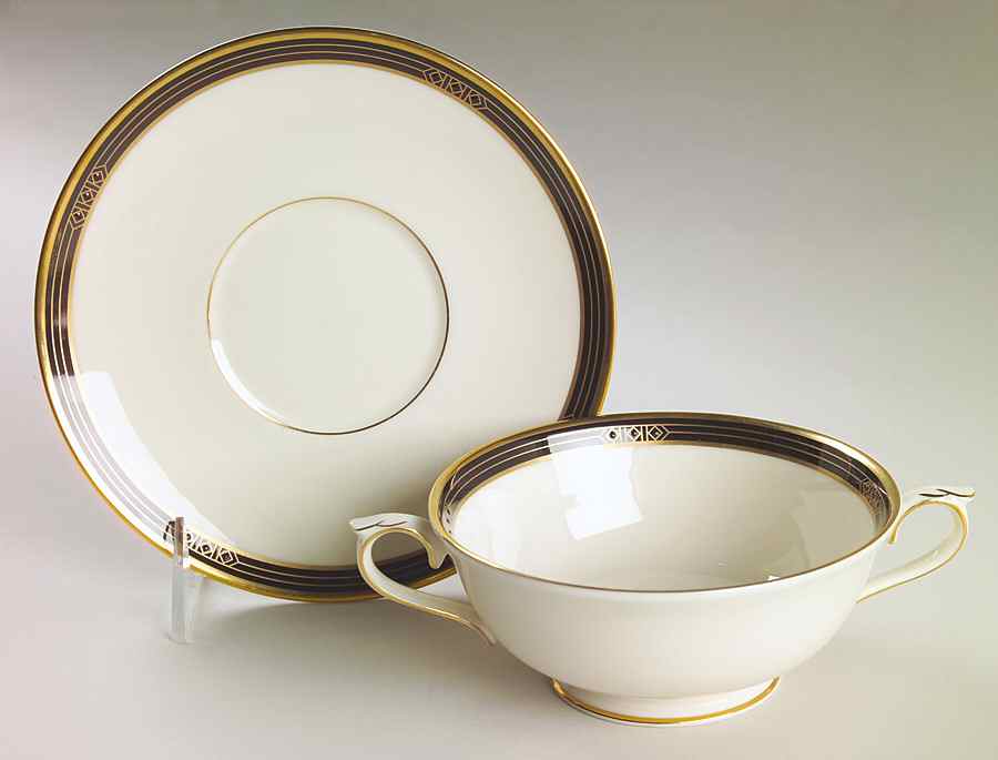 Langdon Gate Footed Cream Soup Bowl & Saucer Set by Lenox-1