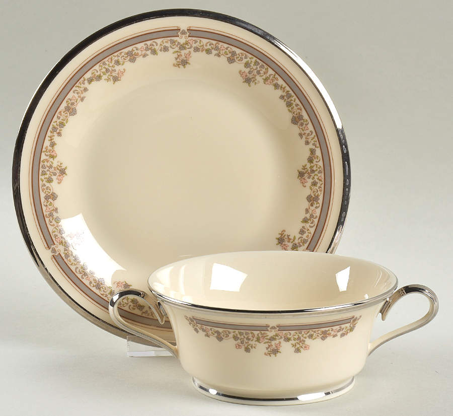Lace Point Footed Cream Soup & Dessert Plate/Saucer Set by Lenox-1