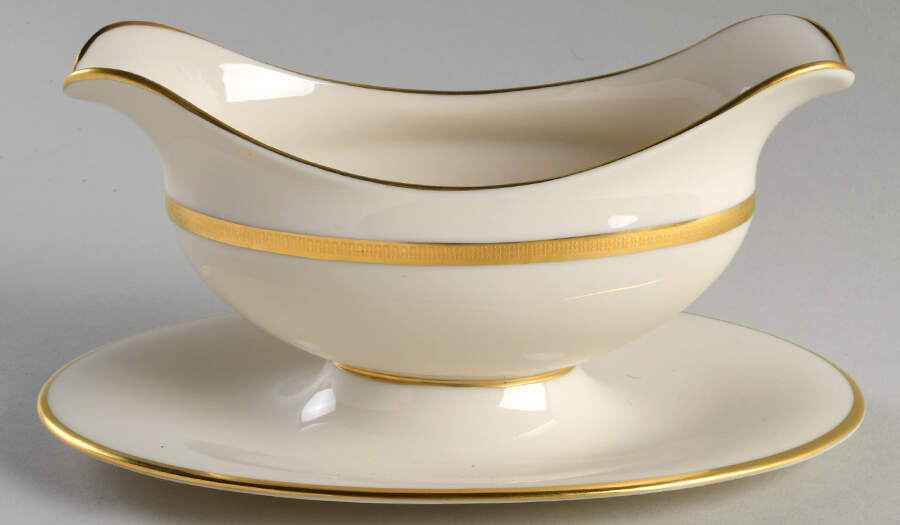 Lowell (Gold Backstamp) Gravy Boat with Attached Underplate by Lenox-1