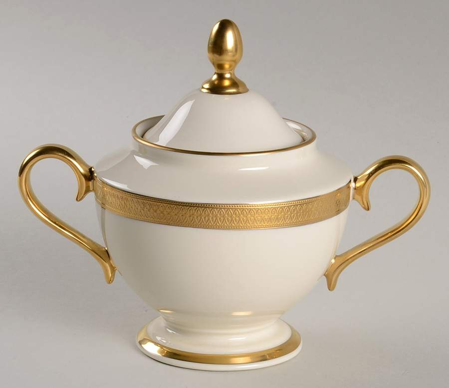 Lowell (Gold Backstamp) 1999 Shape Sugar Bowl & Lid by Lenox-1