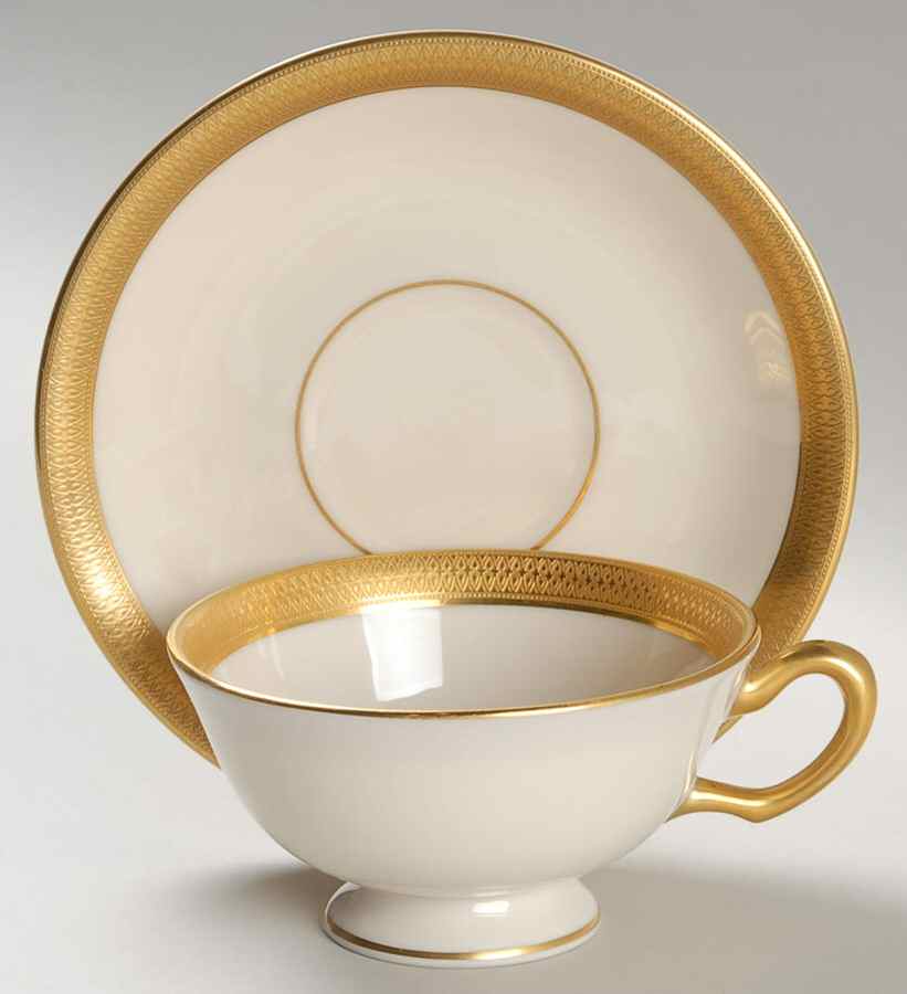 Lowell (Gold Backstamp) Footed Cup & Saucer Set by Lenox-1