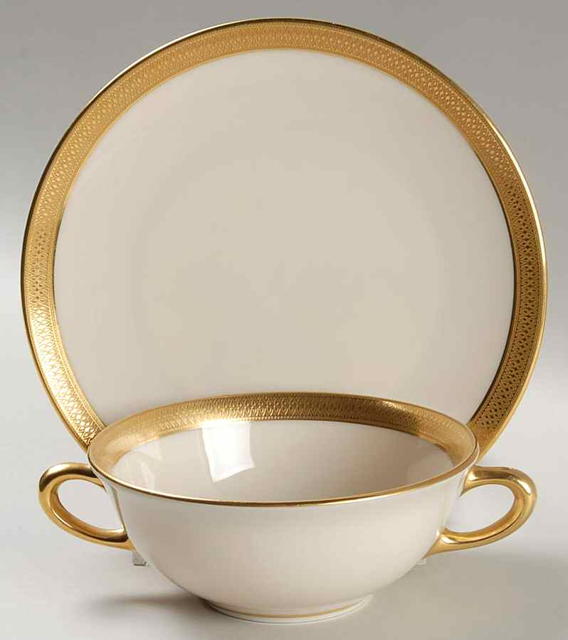 Lowell (Gold Backstamp) Flat Cream Soup Bowl & Saucer Set by Lenox-1