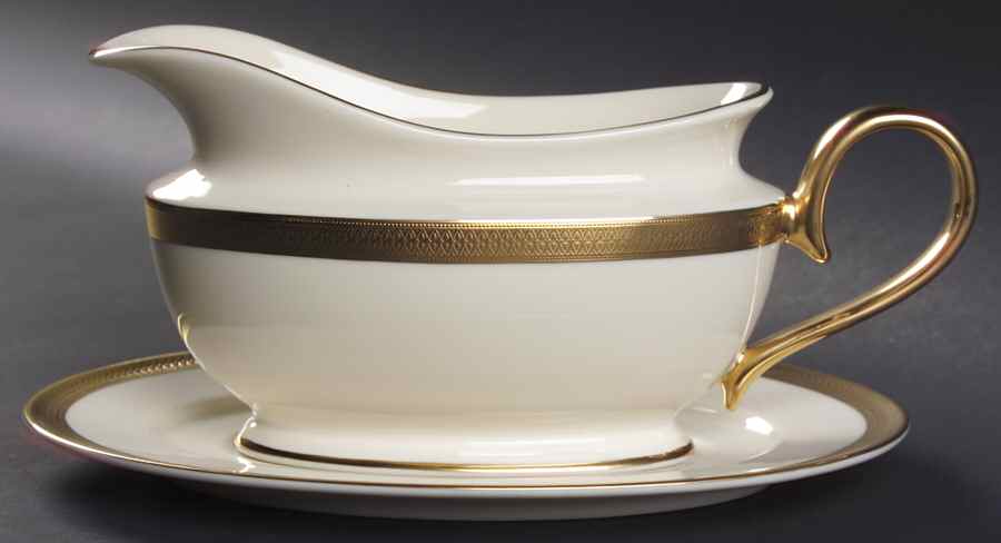 Lowell (Gold Backstamp) 1999 Shape Gravy Boat & Underplate by Lenox-1