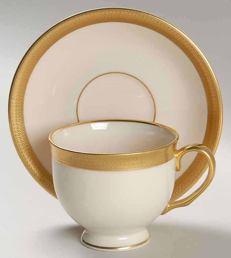 Lowell (Gold Backstamp) Footed Cup & Saucer Set by Lenox-1