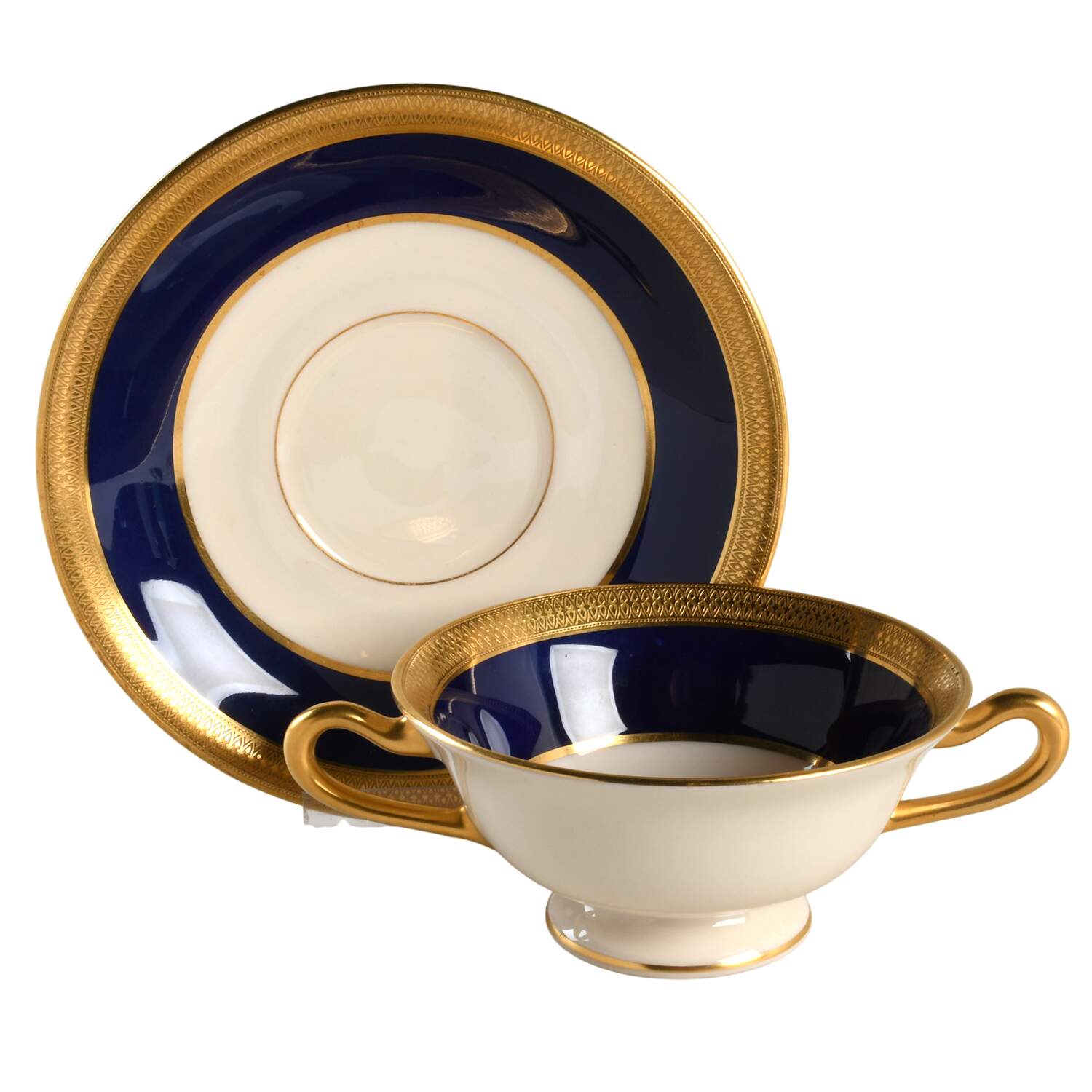 Lowell Cobalt Blue Footed Cream Soup Bowl & Saucer Set by Lenox-1