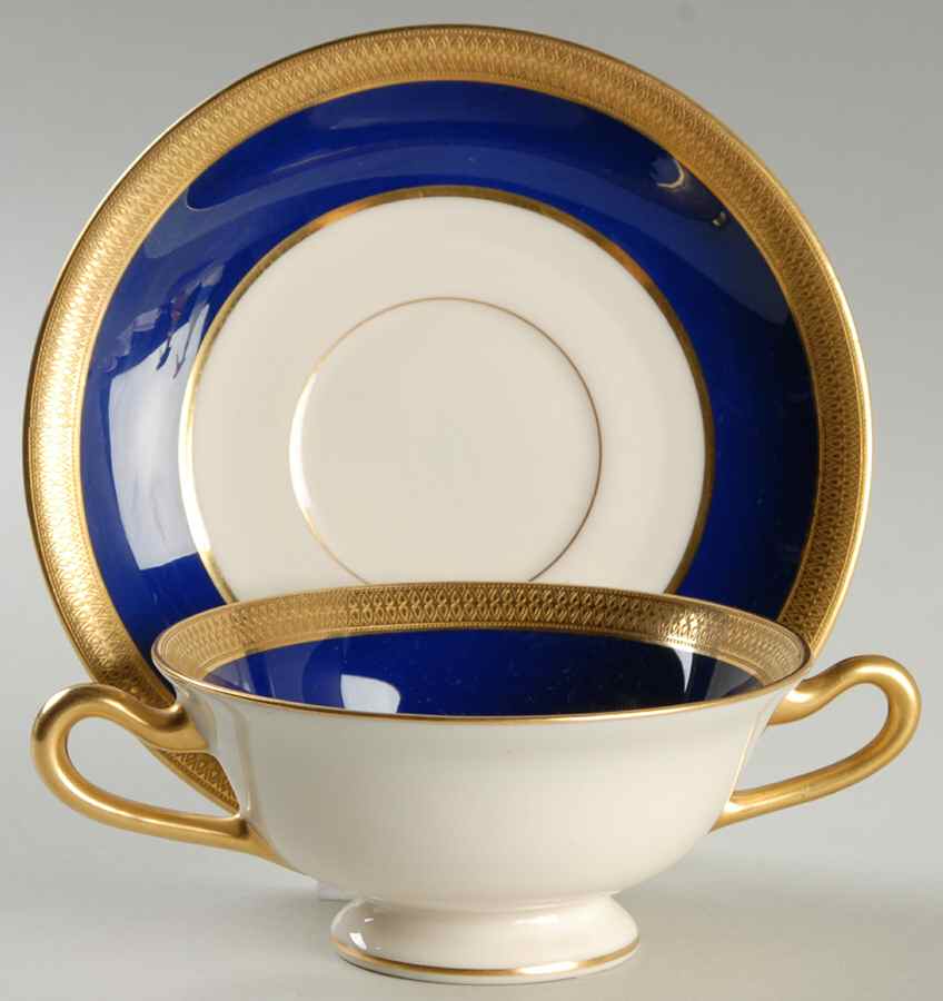 Lowell Cobalt Blue Footed Bouillon Cup & Saucer by Lenox-1