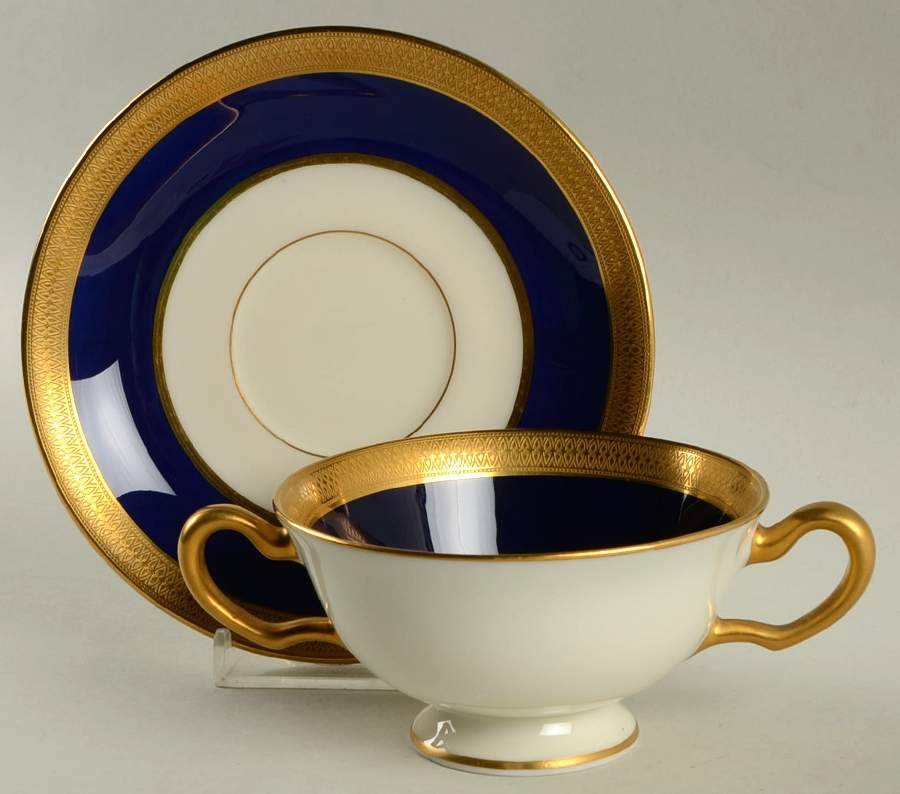Lowell Cobalt Blue Footed Bouillon Cup & Saucer by Lenox-1