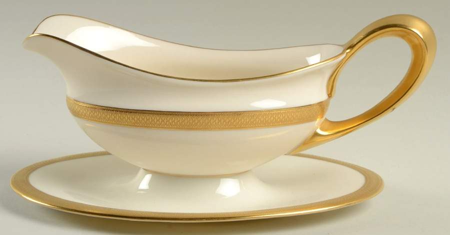 Lowell (Green Backstamp) Gravy Boat with Attached Underplate by Lenox-1