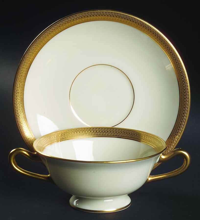 Lowell (Green Backstamp) Footed Bouillon Cup & Saucer by Lenox-1