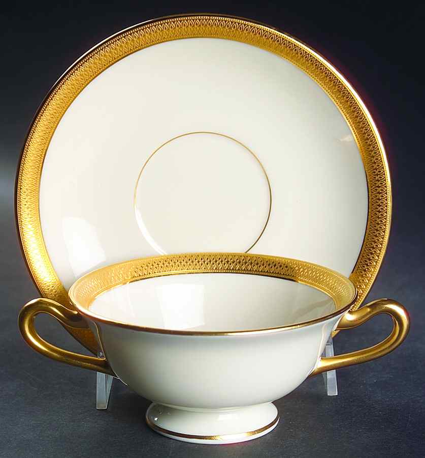 Lowell (Green Backstamp) Footed Bouillon Cup & Saucer by Lenox-1
