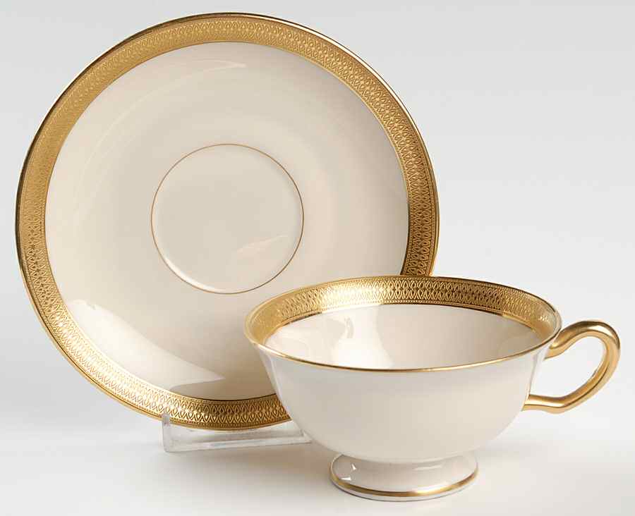 Lowell (Green Backstamp) Footed Cup & Saucer Set by Lenox-1