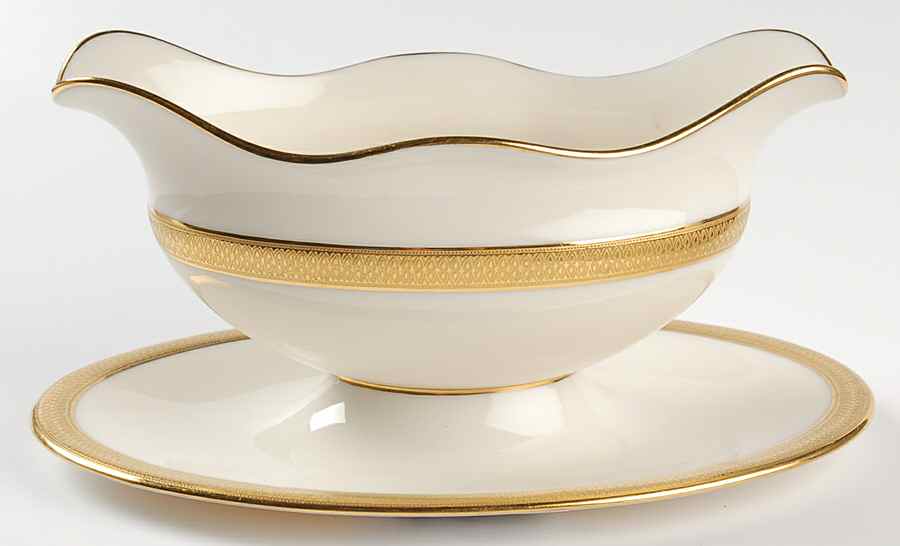 Lowell (Green Backstamp) Gravy Boat with Attached Underplate by Lenox-1