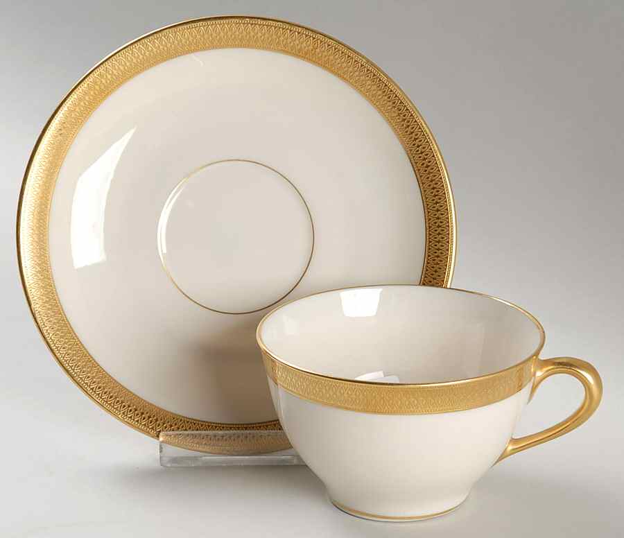 Lowell (Green Backstamp) Flat Cup & Saucer Set by Lenox-1