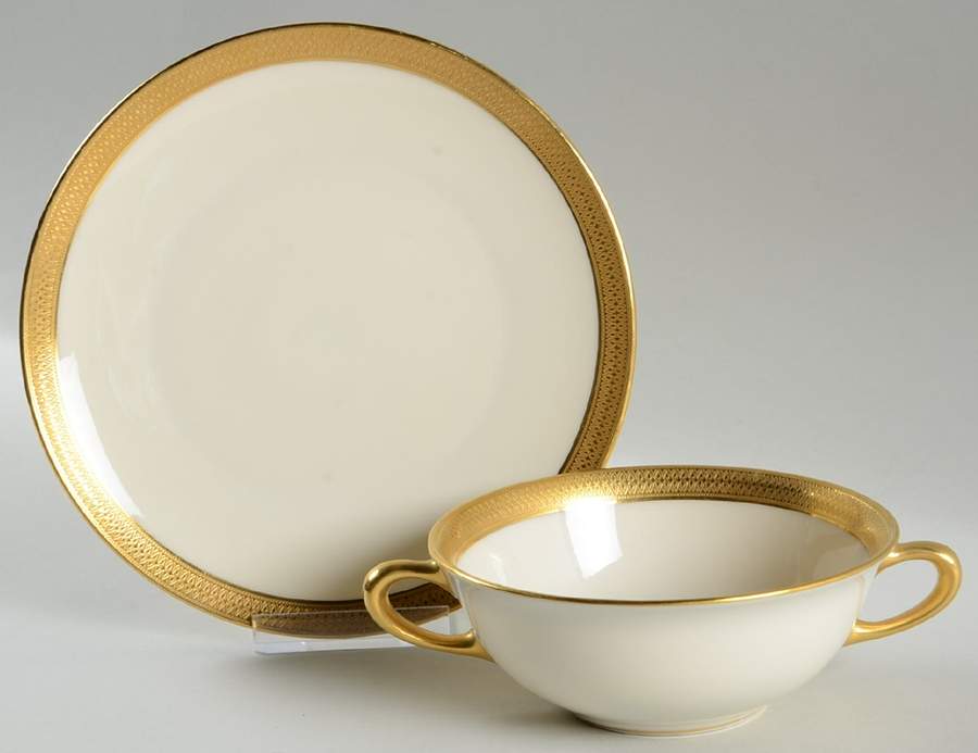 Lowell (Green Backstamp) Flat Cream Soup Bowl & Saucer Set by Lenox-1