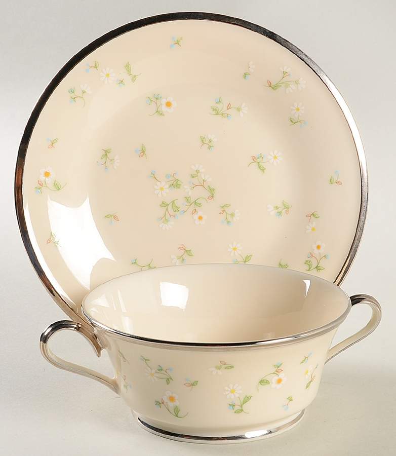 May Flowers Footed Cream Soup & Dessert Plate/Saucer Set by Lenox-1
