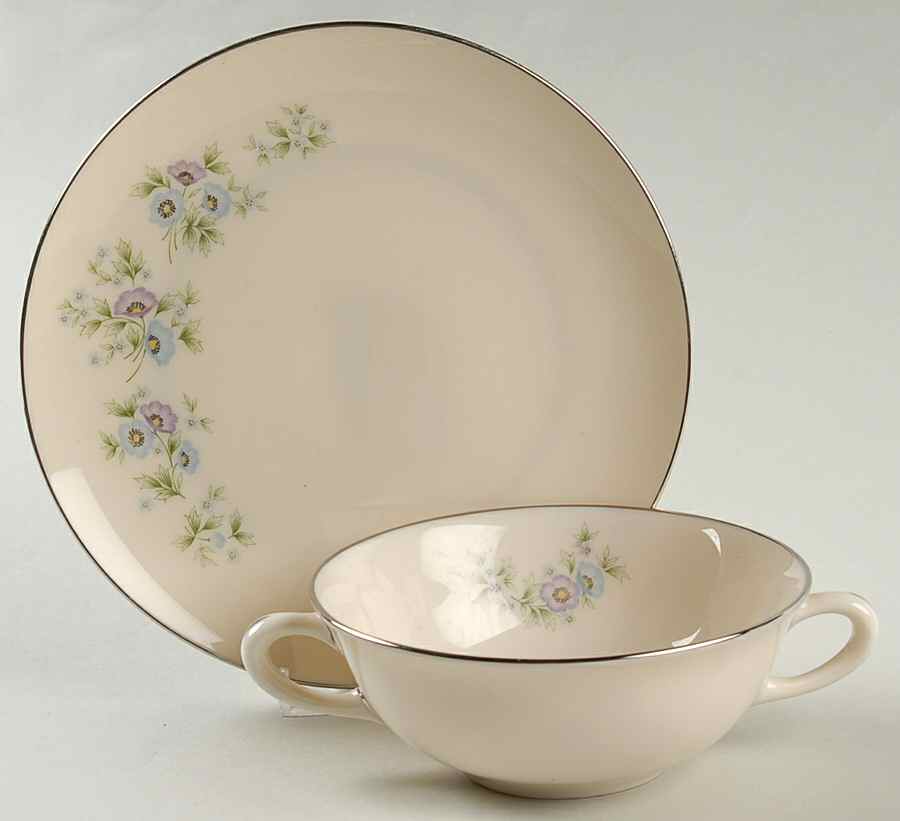 Maywood (Blue Floral) Flat Cream Soup Bowl & Saucer Set by Lenox-1
