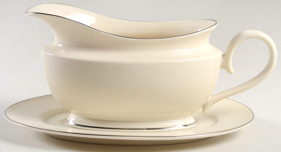 Maywood (No Design) 1999 Shape Gravy Boat & Underplate by Lenox-1