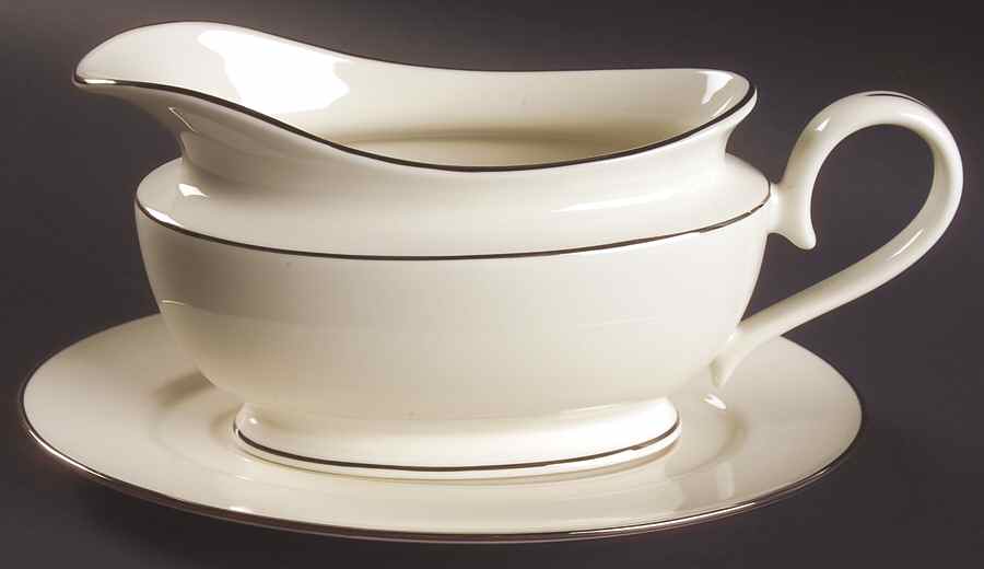Maywood (No Design) 1999 Shape Gravy Boat & Underplate by Lenox-1