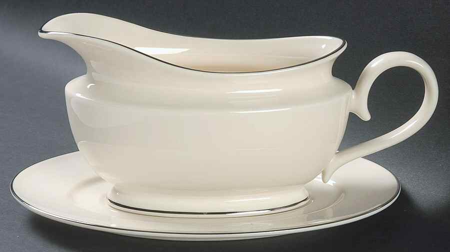 Maywood (No Design) 1999 Shape Gravy Boat & Underplate by Lenox-1