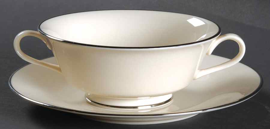 Maywood (No Design) Footed Cream Soup Bowl & Saucer Set by Lenox-1