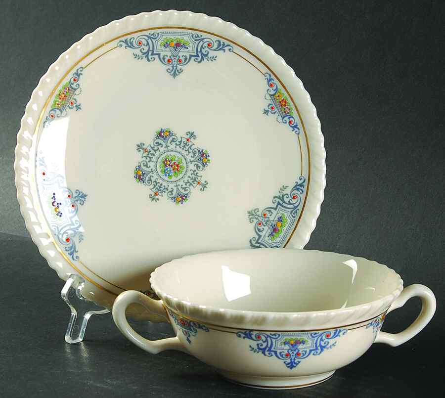 Meredith Blue Flat Cream Soup Bowl & Saucer Set by Lenox-1
