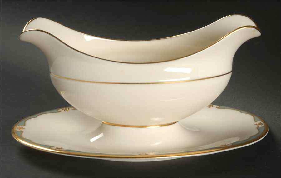Meredith Turquoise Gravy Boat with Attached Underplate by Lenox-1