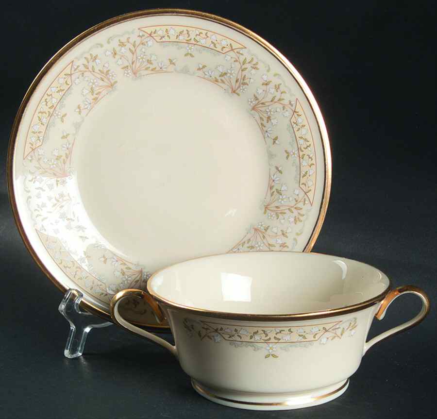 Meadow Song Footed Cream Soup & Dessert Plate/Saucer Set by Lenox-1