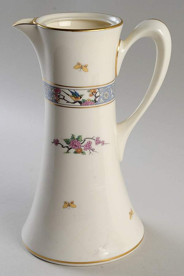 Ming-Birds (Older, Cream, Black Green Stamp) Chocolate Pot No Lid by Lenox-1
