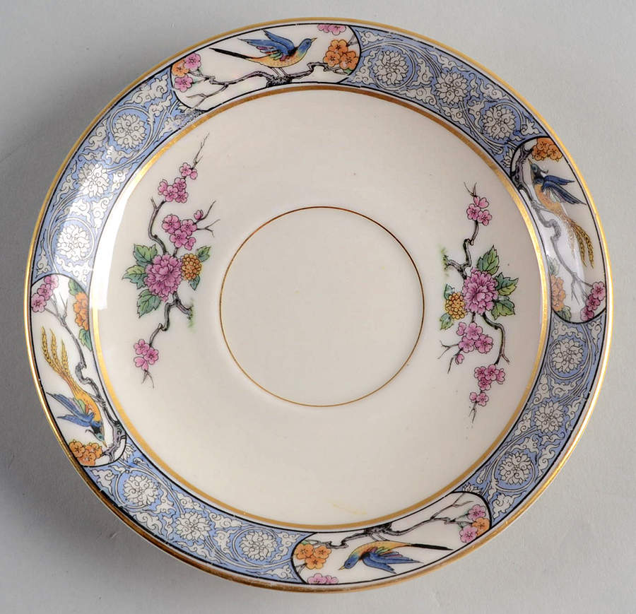 Ming-Birds (Older, Cream, Black Green Stamp) Saucer for Oversized Cup by Lenox-1