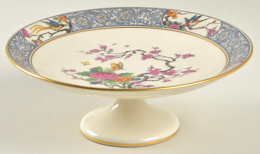 Ming-Birds (Older, Cream, Black Green Stamp) Round Compote (Height X Width) by Lenox-1