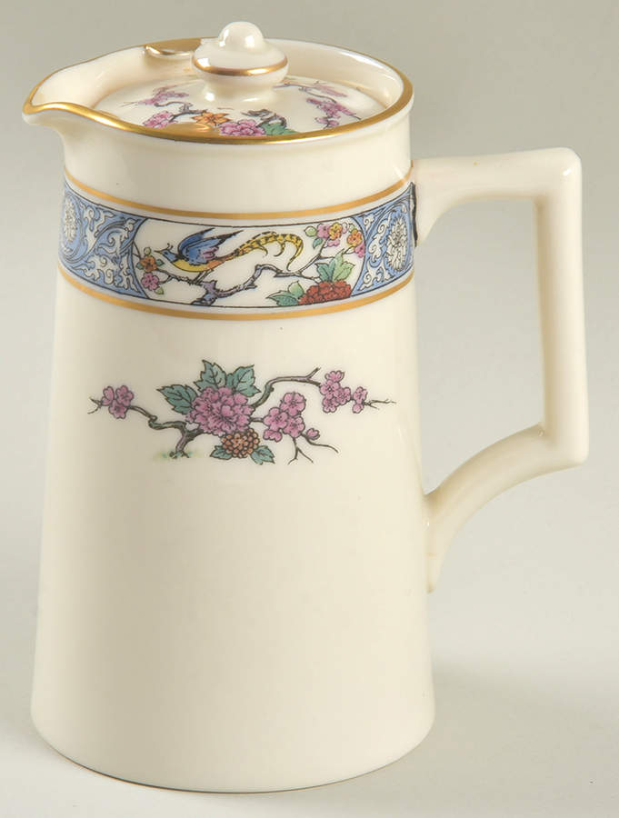 Ming-Birds (Older, Cream, Black Green Stamp) 16 Oz Pitcher with Lid by Lenox-1