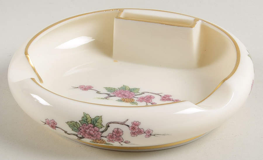 Ming-Birds (Older, Cream, Black Green Stamp) Ashtray with Attached Match Holder by Lenox-1