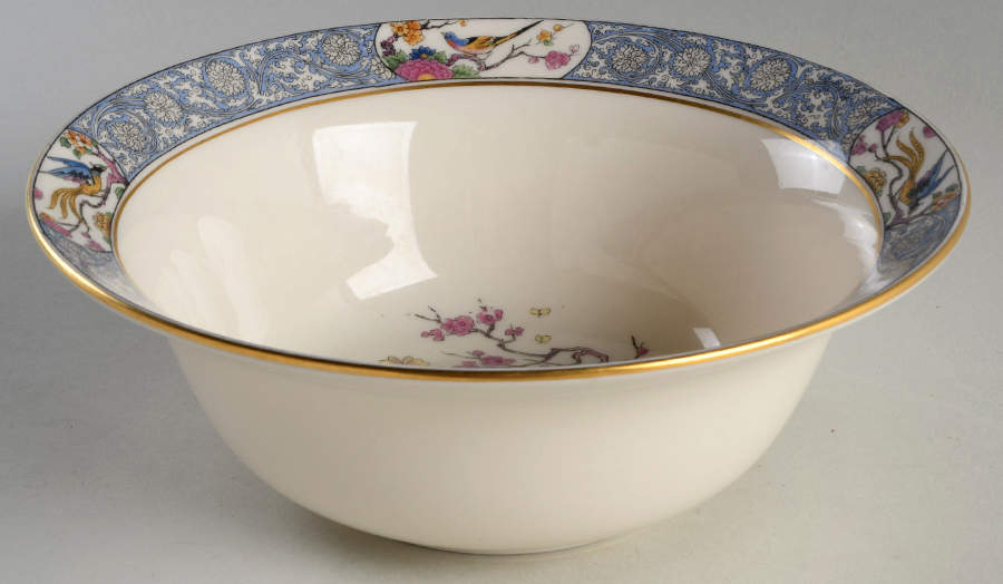 Ming-Birds (Older, Cream, Black Green Stamp) 8" Round Vegetable Bowl by Lenox-1