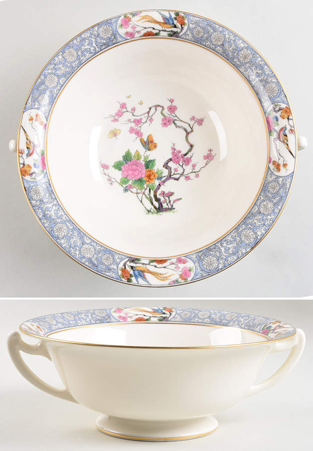Ming-Birds (Older, Cream, Black Green Stamp) Large Berry Bowl by Lenox-1