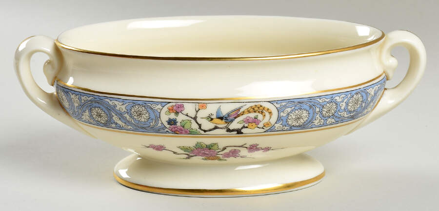 Ming-Birds (Older, Cream, Black Green Stamp) Sauce Boat No LId by Lenox-1