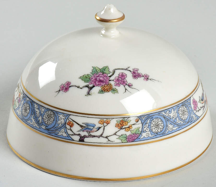 Ming-Birds (Older, Cream, Black Green Stamp) Lid for Round Cheese Dish by Lenox-1
