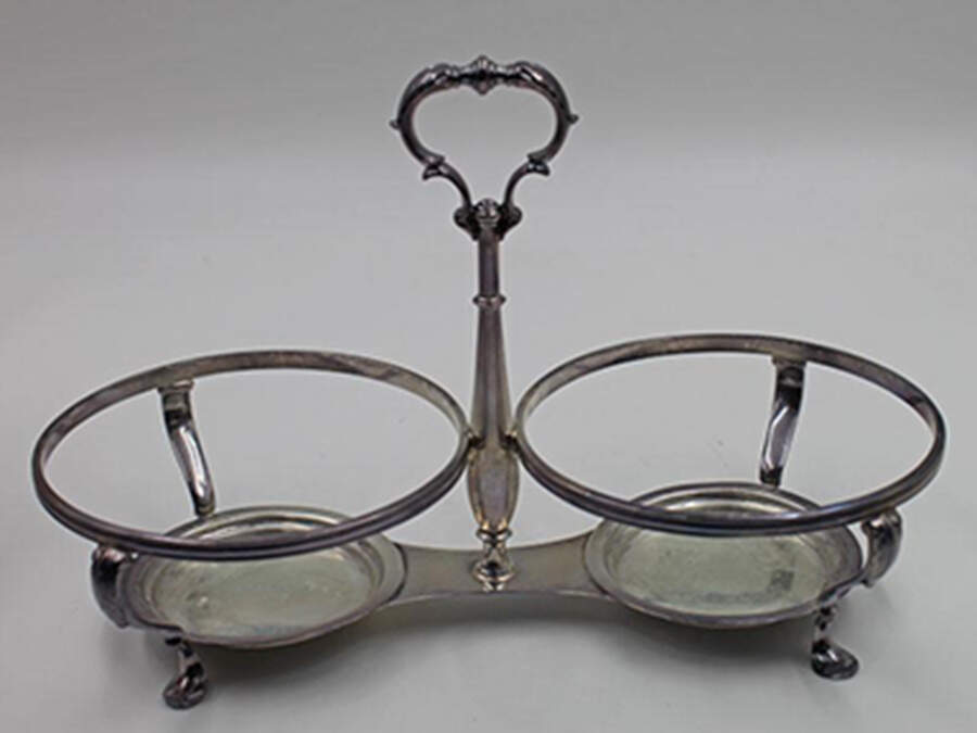 Ming-Birds (Older, Cream, Black Green Stamp) Sterling Condiment Stand with Center Handle by Lenox-1