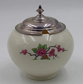 Ming-Birds (Older, Cream, Black Green Stamp) Condiment Dish & Sterling Lid by Lenox-1