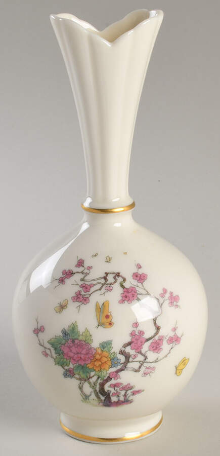 Ming-Birds (Older, Cream, Black Green Stamp) High Vase (Bulbous) by Lenox-1