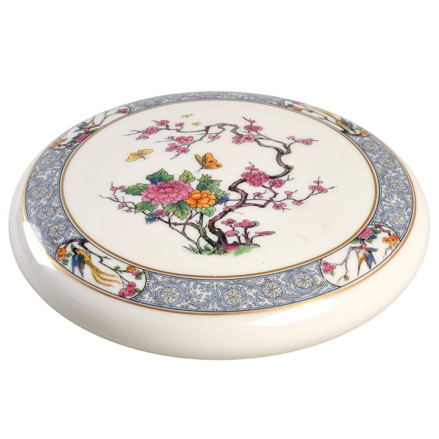 Ming-Birds (Older, Cream, Black Green Stamp) Lid for 8" Round Bon Bon by Lenox-1