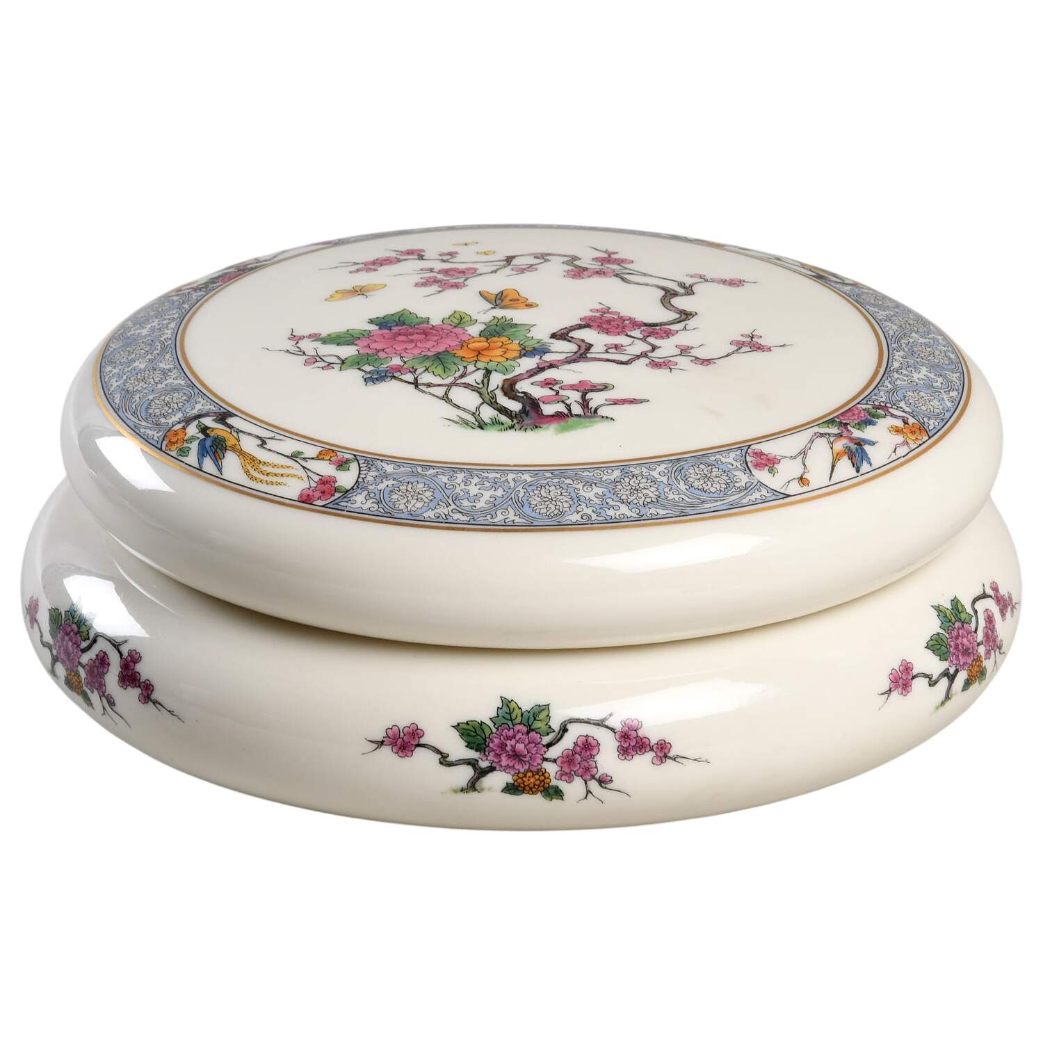Ming-Birds (Older, Cream, Black Green Stamp) 8" Round Bon Bon & Lid by Lenox-1