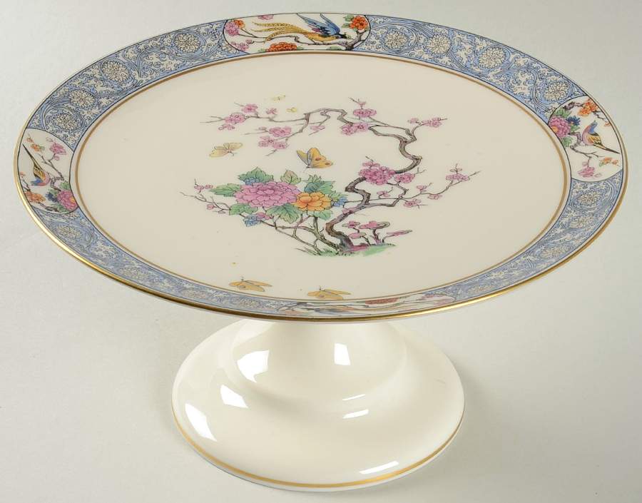 Ming-Birds (Older, Cream, Black Green Stamp) Round Compote (Height X Width) by Lenox-1