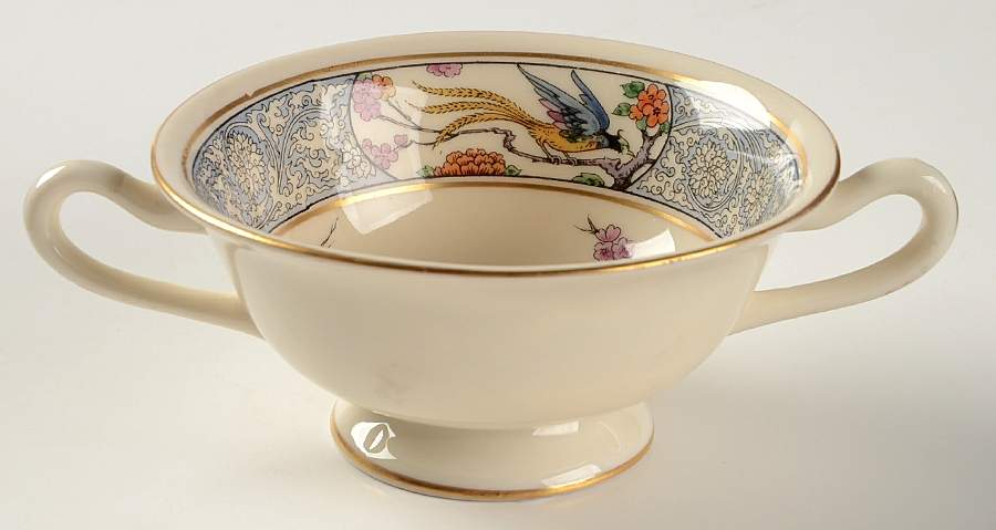 Ming-Birds (Older, Cream, Black Green Stamp) Footed Bouillon Cup by Lenox-1