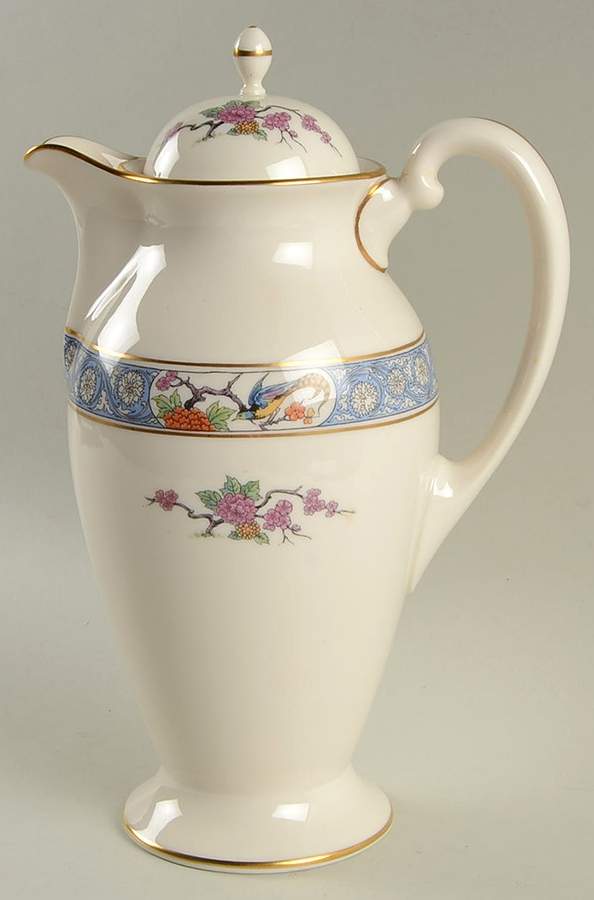 Ming-Birds (Older, Cream, Black Green Stamp) Hot Water Jug & Lid by Lenox-1