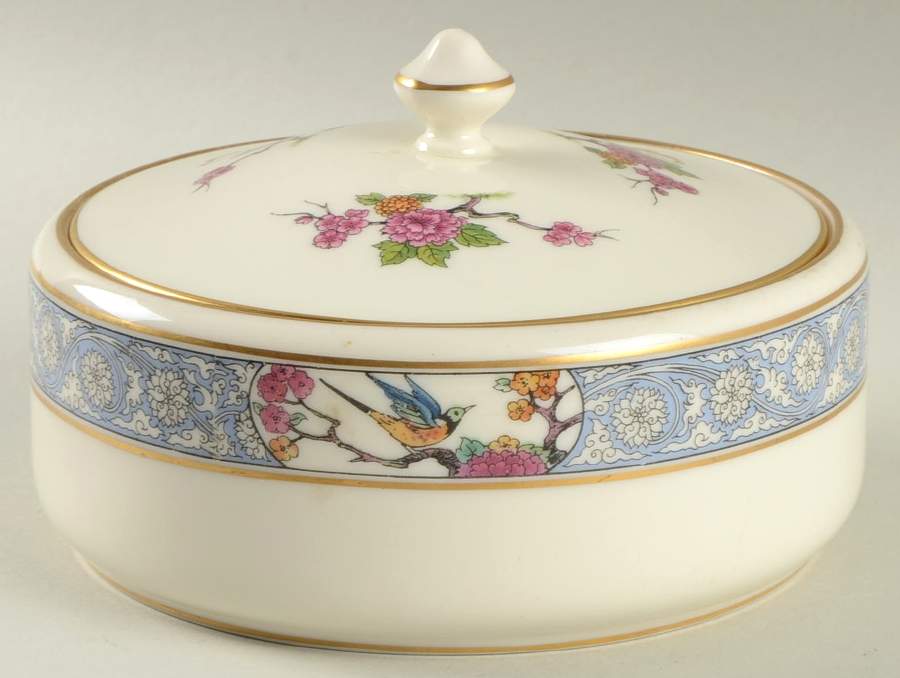 Ming-Birds (Older, Cream, Black Green Stamp) Candy Box & Lid by Lenox-1