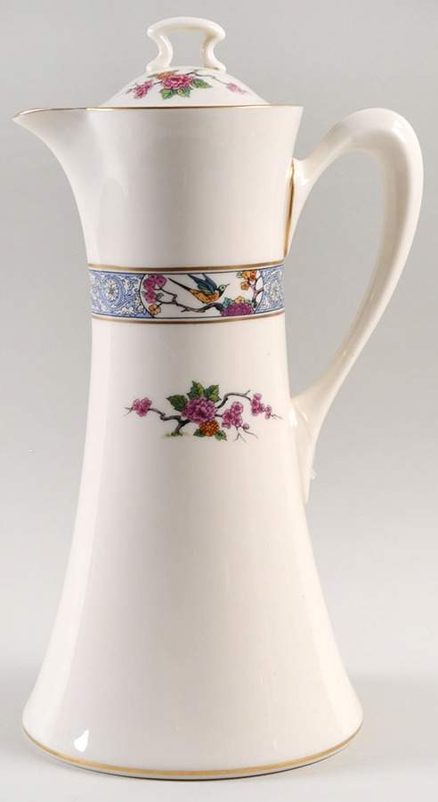 Ming-Birds (Older, Cream, Black Green Stamp) Chocolate Pot & Lid by Lenox-1
