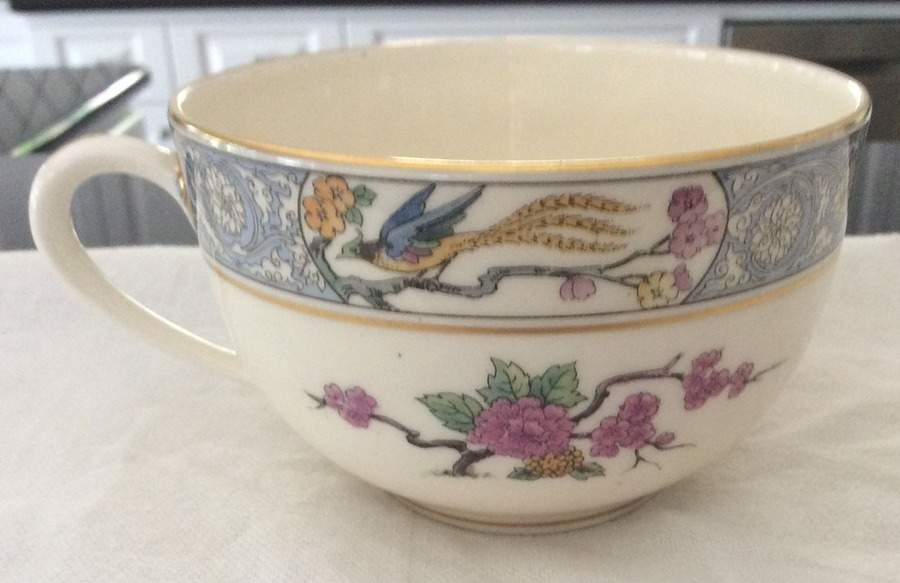 Ming-Birds (Older, Cream, Black Green Stamp) Flat Cup by Lenox-1
