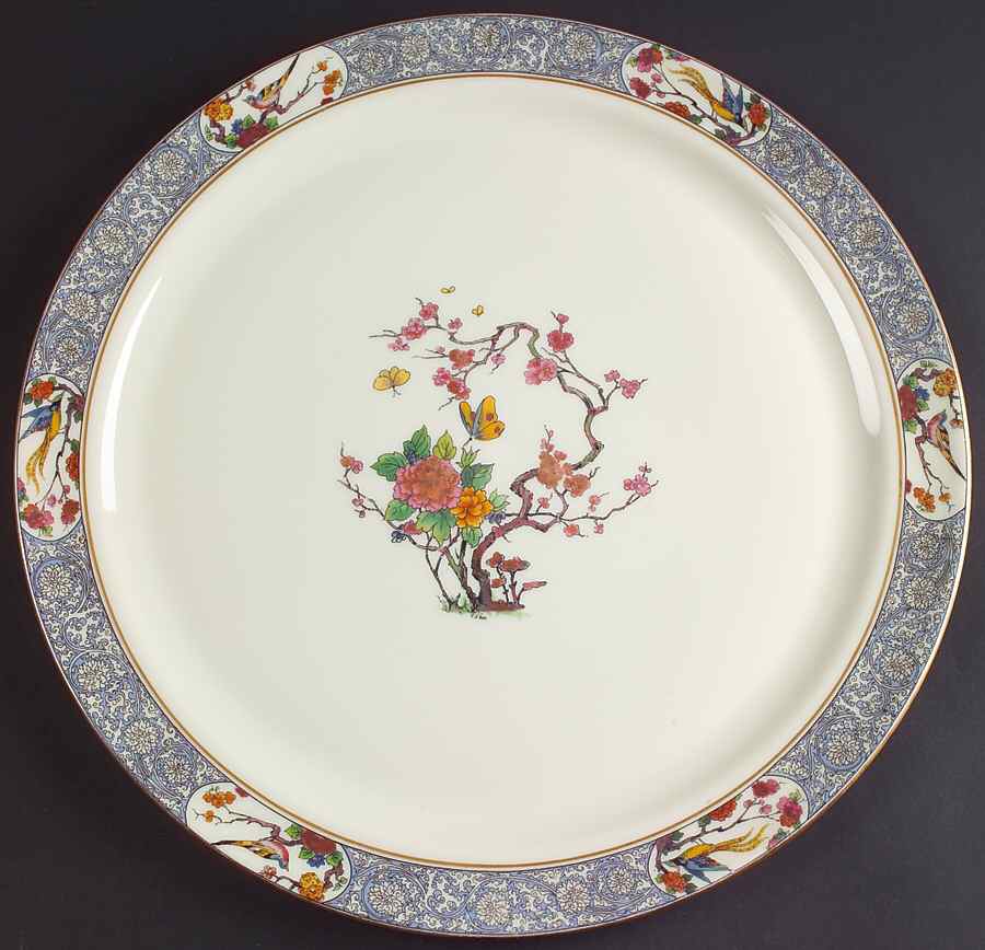 Ming-Birds (Older, Cream, Black Green Stamp) 14" Chop Plate (Round Platter) by Lenox-1