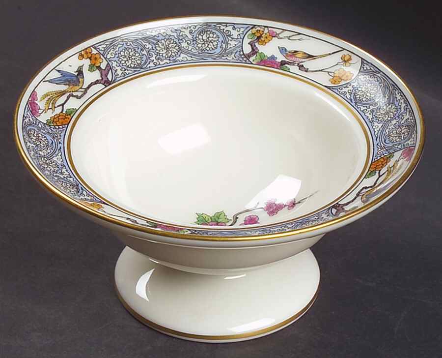 Ming-Birds (Older, Cream, Black Green Stamp) Small Baked Apple Dish by Lenox-1